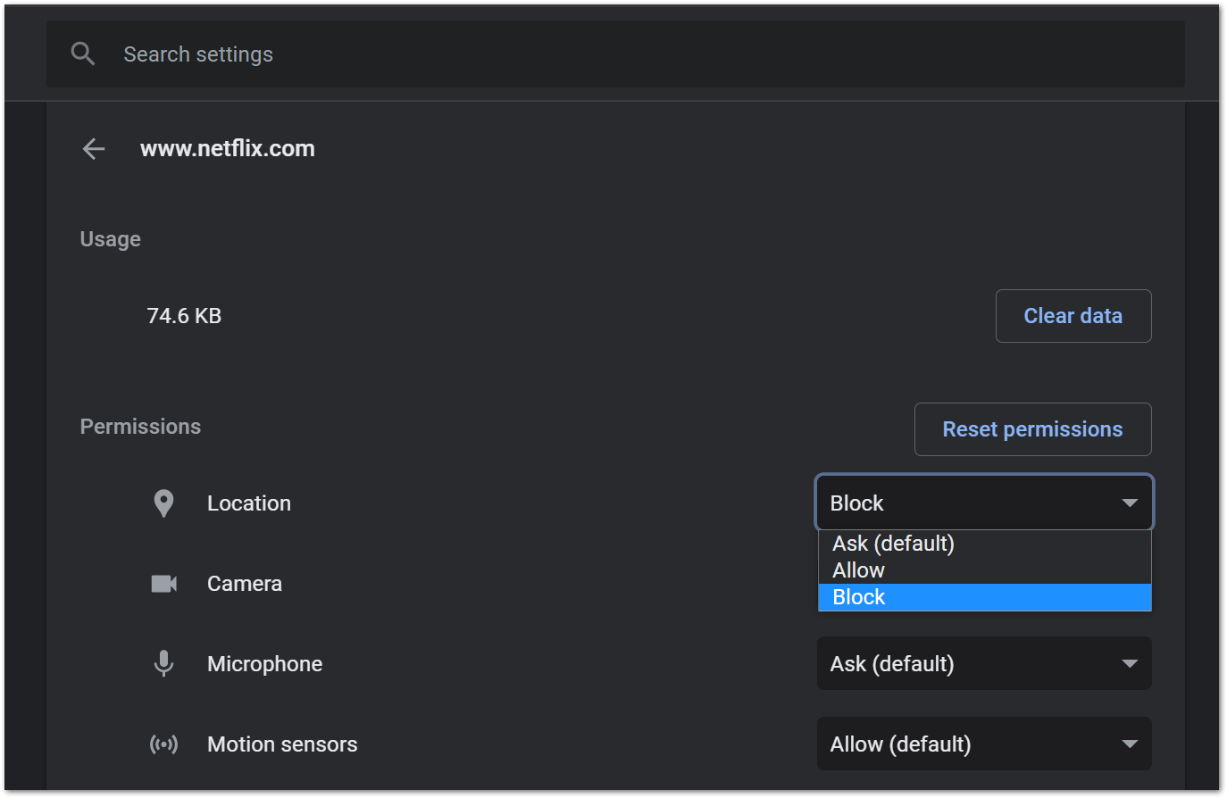 disable location tracking by Netflix site on your web browser Google Chrome Windows to fix Netflix not working with VPN or proxy error