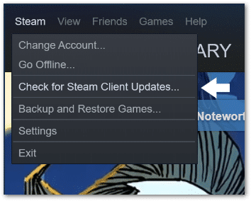 check for Steam client updates if Store not working or loading