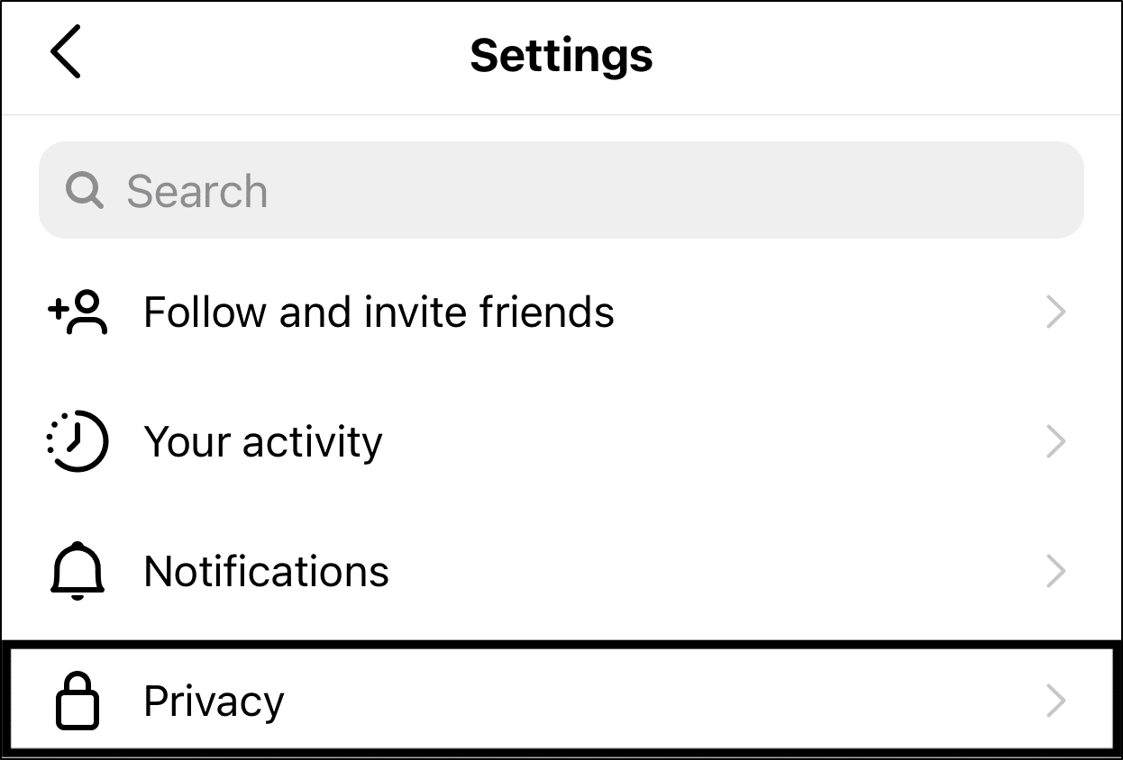 access Instagram privacy settings to disable Private Account setting to fix Instagram reels not showing or audio not working