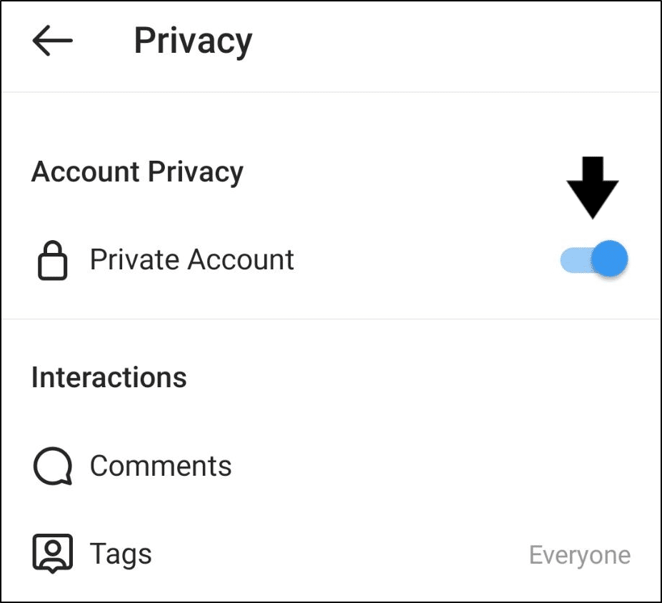 disable Private Account setting to fix Instagram reels not showing or audio not working