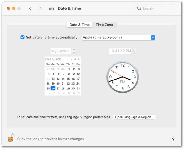 update the Date and Time settings on macOS through system preferences to fix Facebook Games not working or loading