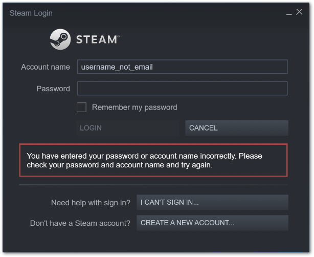 can't sign in or log in to Steam client error message