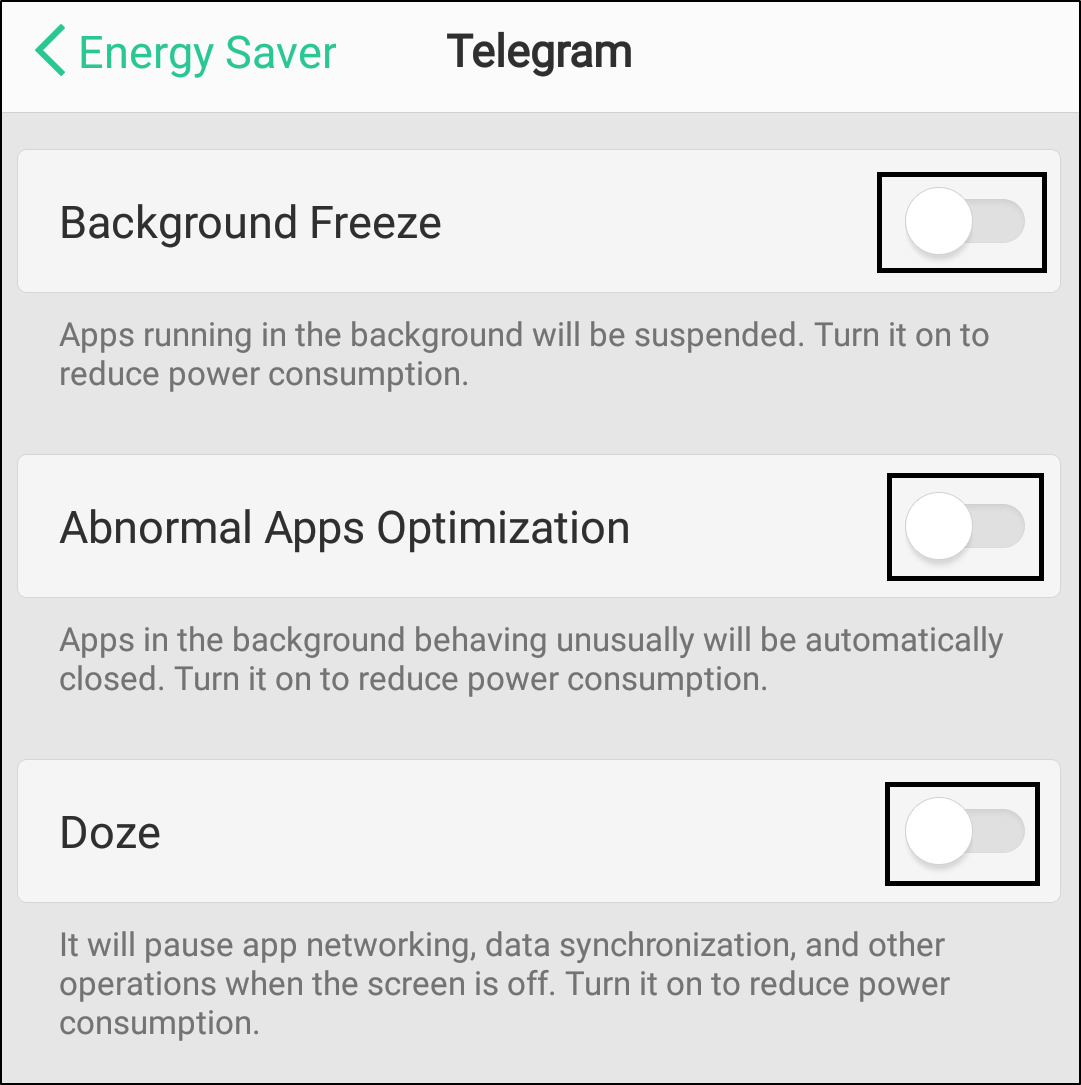 disable battery or power saving mode for Telegram app on Android to fix Telegram notifications not working or showing