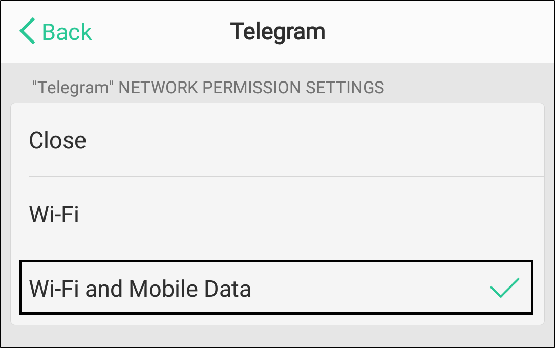 enable mobile data and Wi-Fi access to Telegram app to fix notifications not working or showing