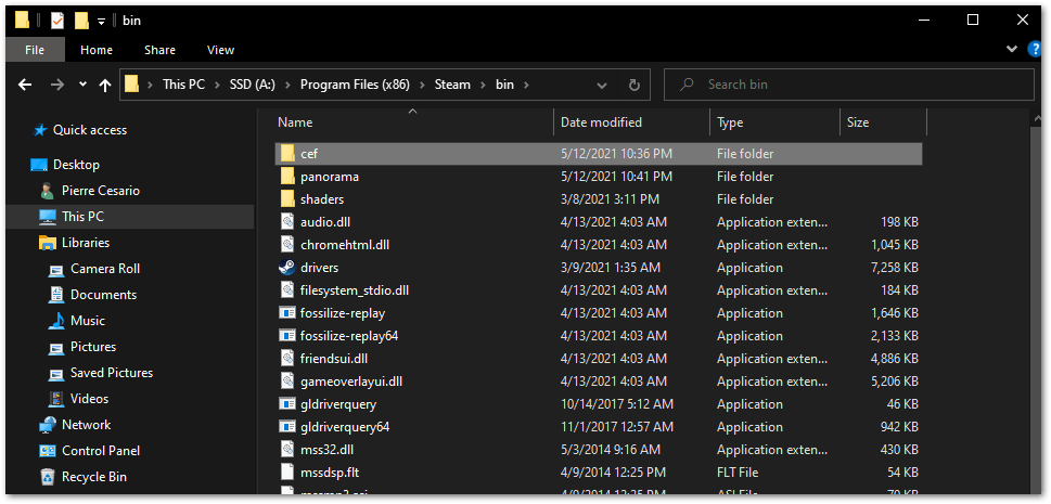 open Steam cef folder to change client permissions to folders on Windows to fix Steam Store not loading or working
