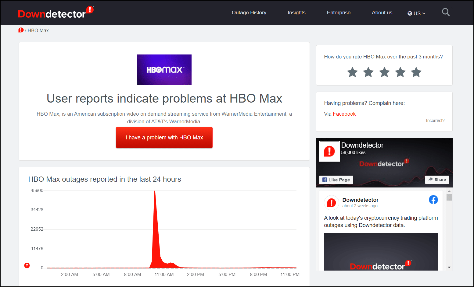 check HBO Max server status on DownDetector if stream keeps buffering, not loading or playing