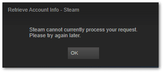 steam cannot currently process your request or can't sign in or log in error message