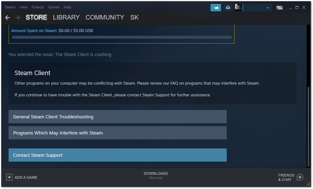 contact Steam Support through the client to fix Steam Store not working or loading