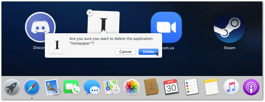 uninstall apps on macOS through launchpad