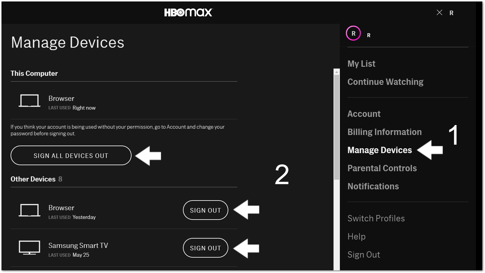 sign out of HBO Max on streaming devices to fix HBO Max black screen, keeps freezing, crashing, or lagging