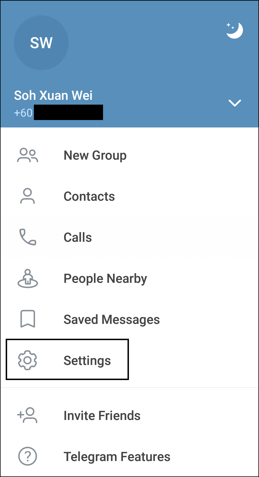 access the settings menu through the Telegram app on Android to contact support and fix notifications not working or showing