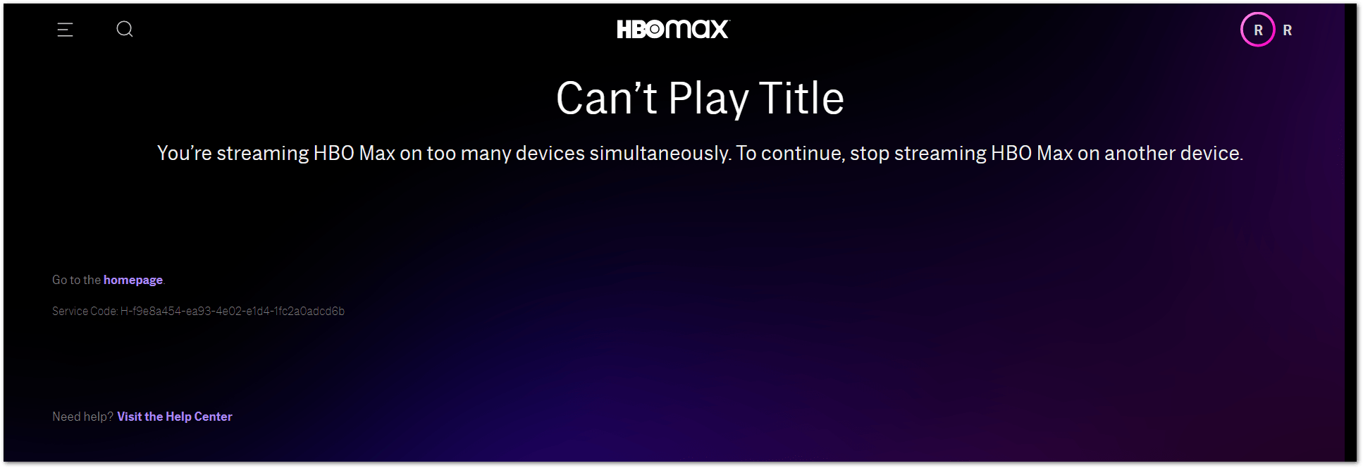 HBO Max can't play title because you're streaming on too many devices error
