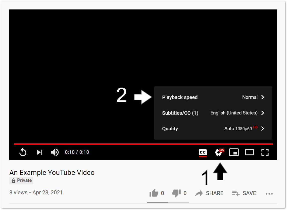 reset the YouTube video playback speed to fix subtitles, automatic or closed captions not working or showing up