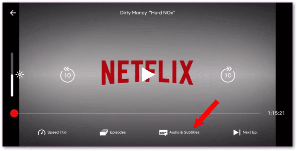 access audio & subtitle menu on Netflix video player to change subtitle settings to fix subtitles not working, out of sync, or missing