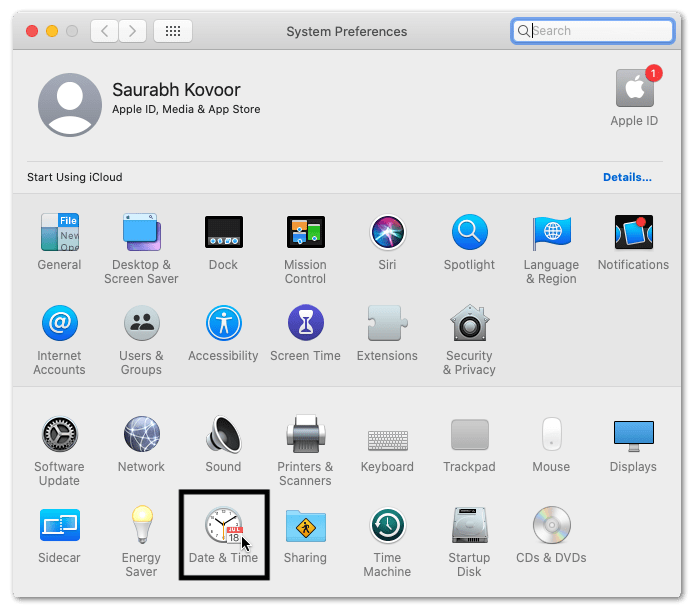 update the Date and Time settings on macOS through system preferences to fix Facebook Games not working or loading