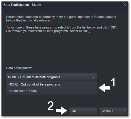 opt in or out of Steam Beta Program to fix Steam Store not working or loading
