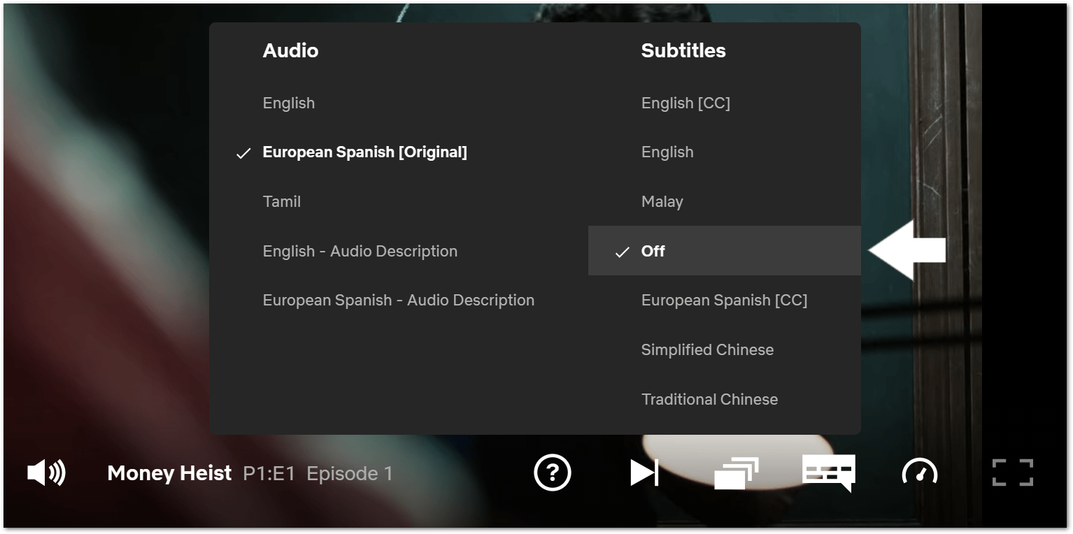 toggle the Netflix subtitles off and then on to fix subtitles not working, out of sync, or missing