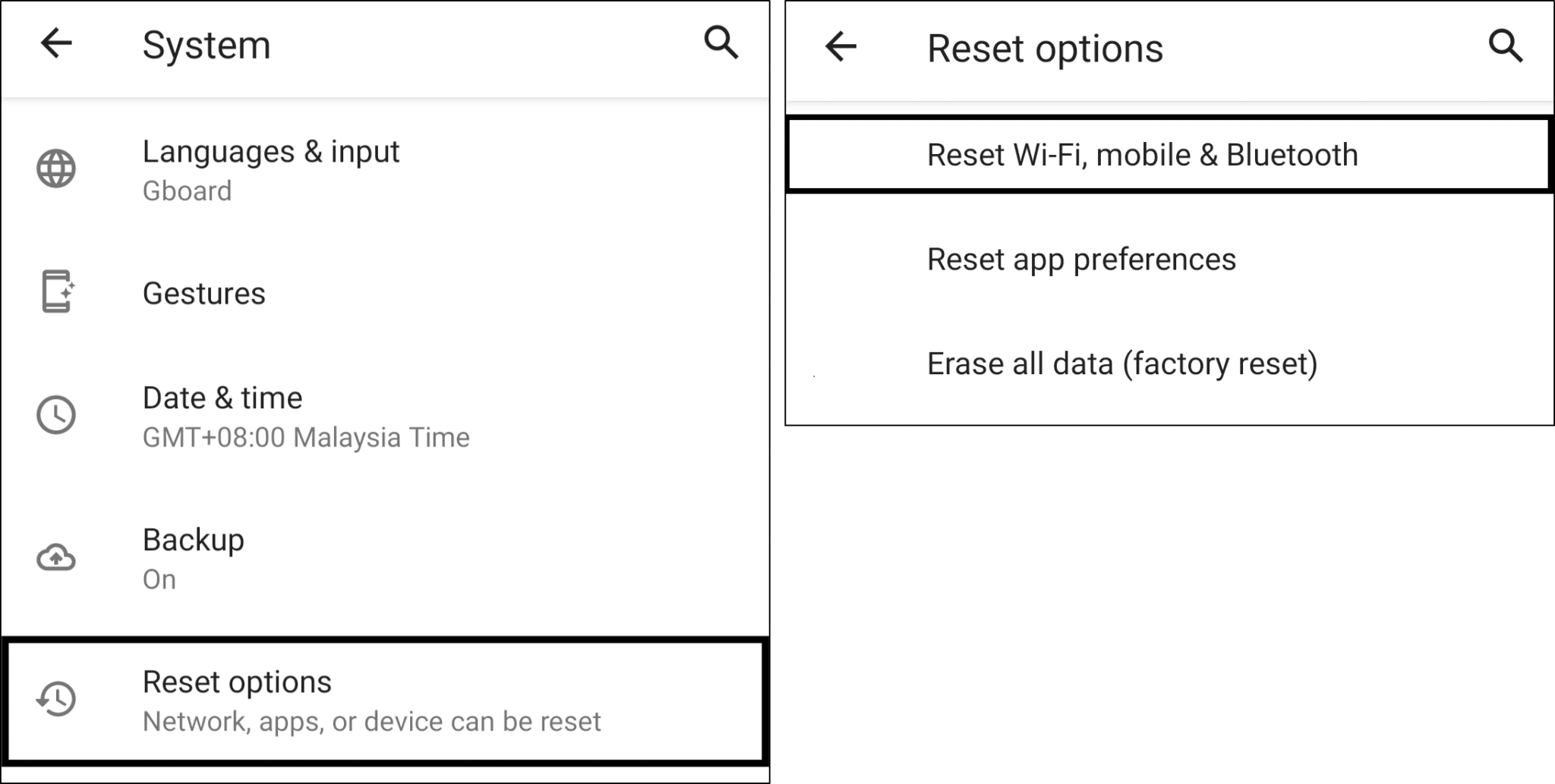 reset network settings on Android to fix Instagram microphone or voice/audio message/note not working, sending or playing