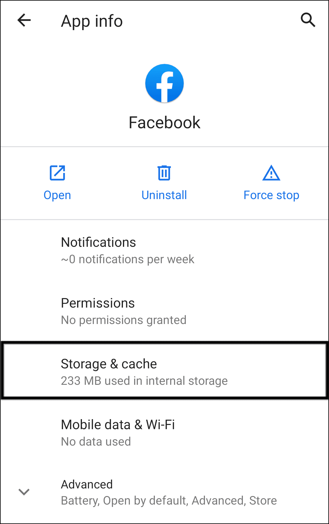 Clear Facebook app cache and data on Android to fix can't like Facebook posts or share button not working or showing