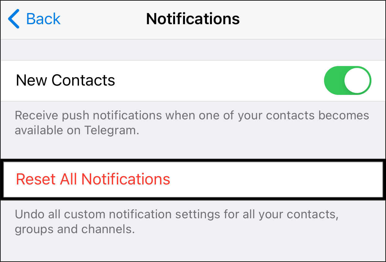 reset app notifications on Telegram on iOS to fix notifications not showing or working