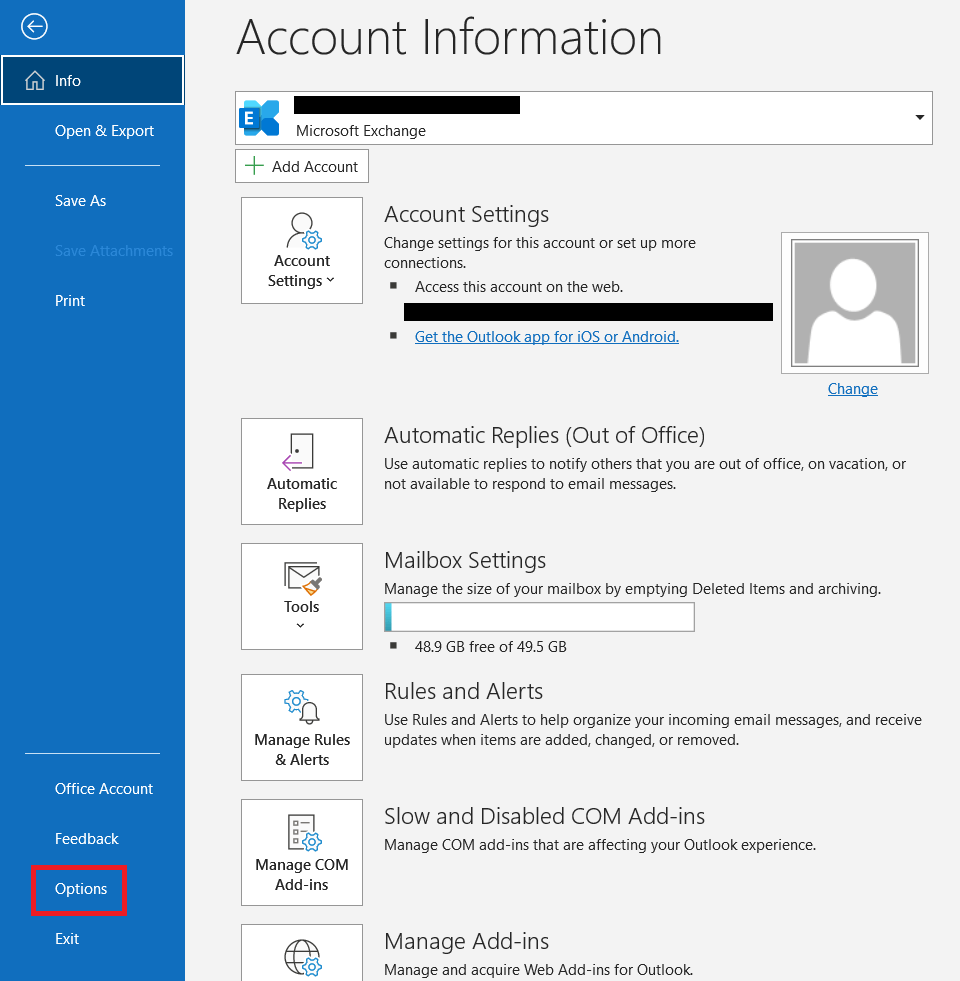 access outlook app options to configure notifications and fix Microsoft Outlook email notifications or sound not working on Windows 10 or macOS
