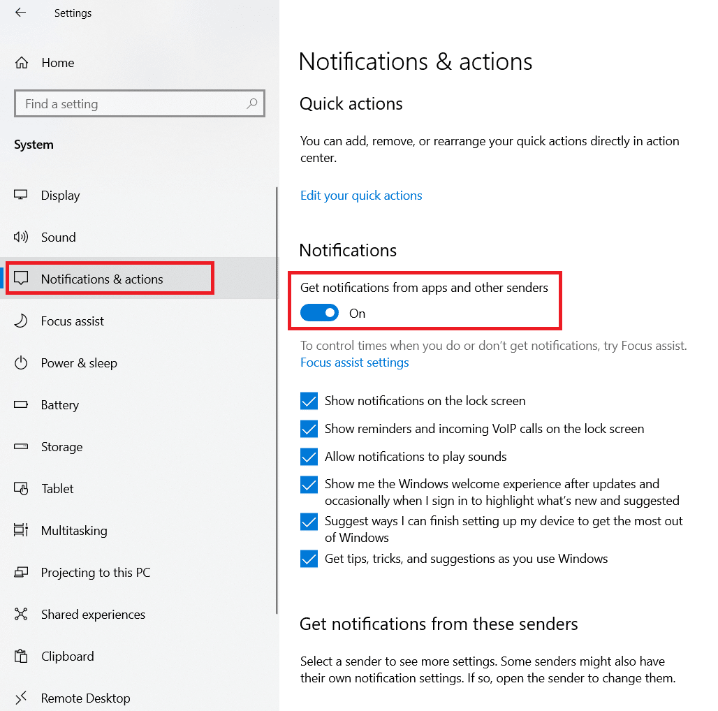 enable outlook app notifications through windows 10 settings and fix Microsoft Outlook email notifications or sound not working