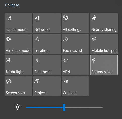 turn off battery saver settings from the action center on Windows 10 to fix Microsoft Outlook email notifications or sound not working on Windows 10 or macOS