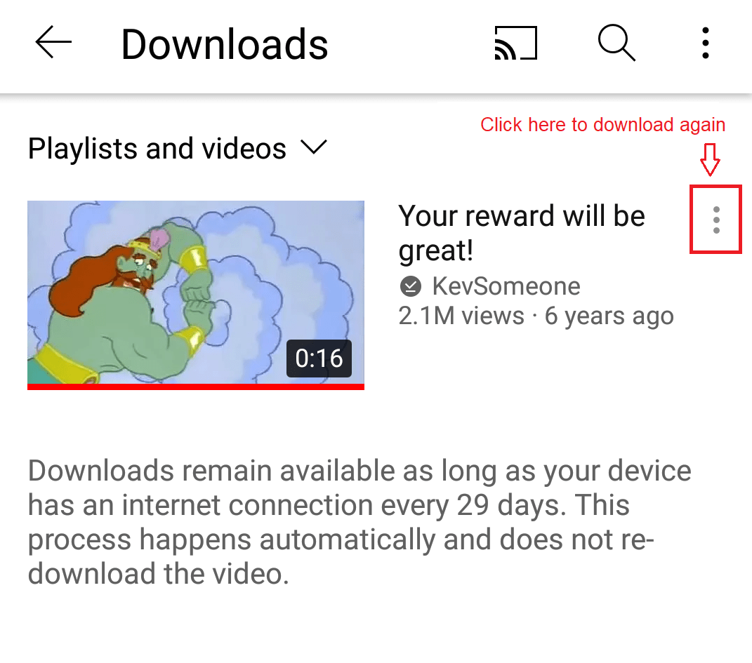 retry the YouTube download to fix offline downloads not working or playing