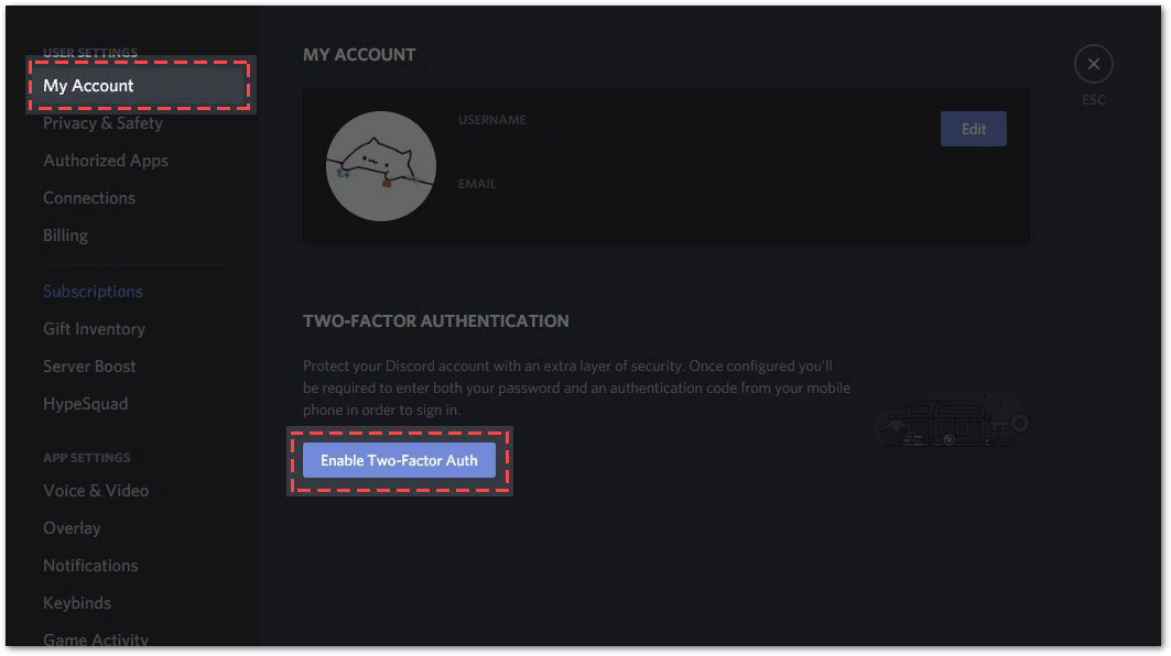 set up two-factor authentication and prevent and undisable disabled discord account
