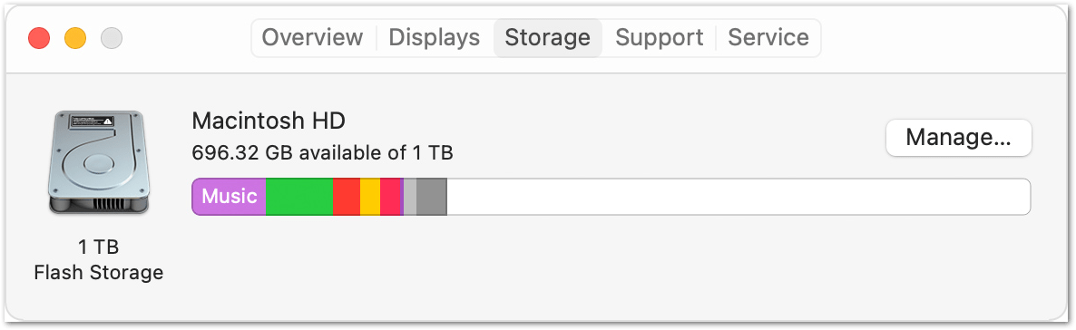 check storage space of disks and drivers on macOS if Spotify offline downloads songs or playlists not working, playing or greyed out
