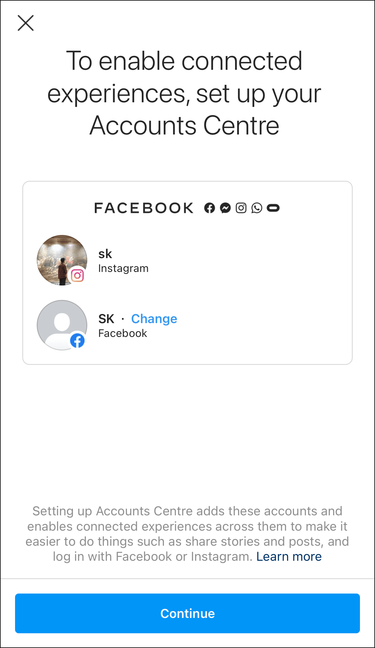 Link Facebook and Instagram account to log in using Facebook to fix can't log in or sign in to Instagram