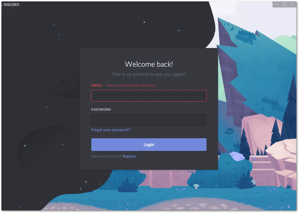 discord account disabled can't log in