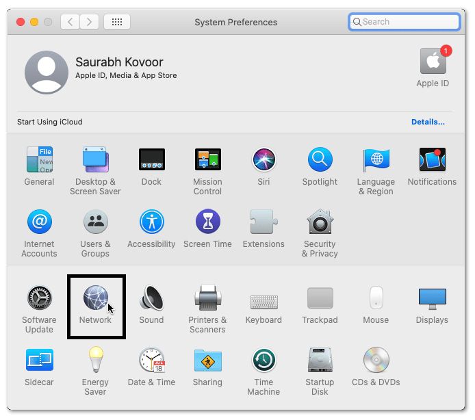 access Network settings on macOS system preferences