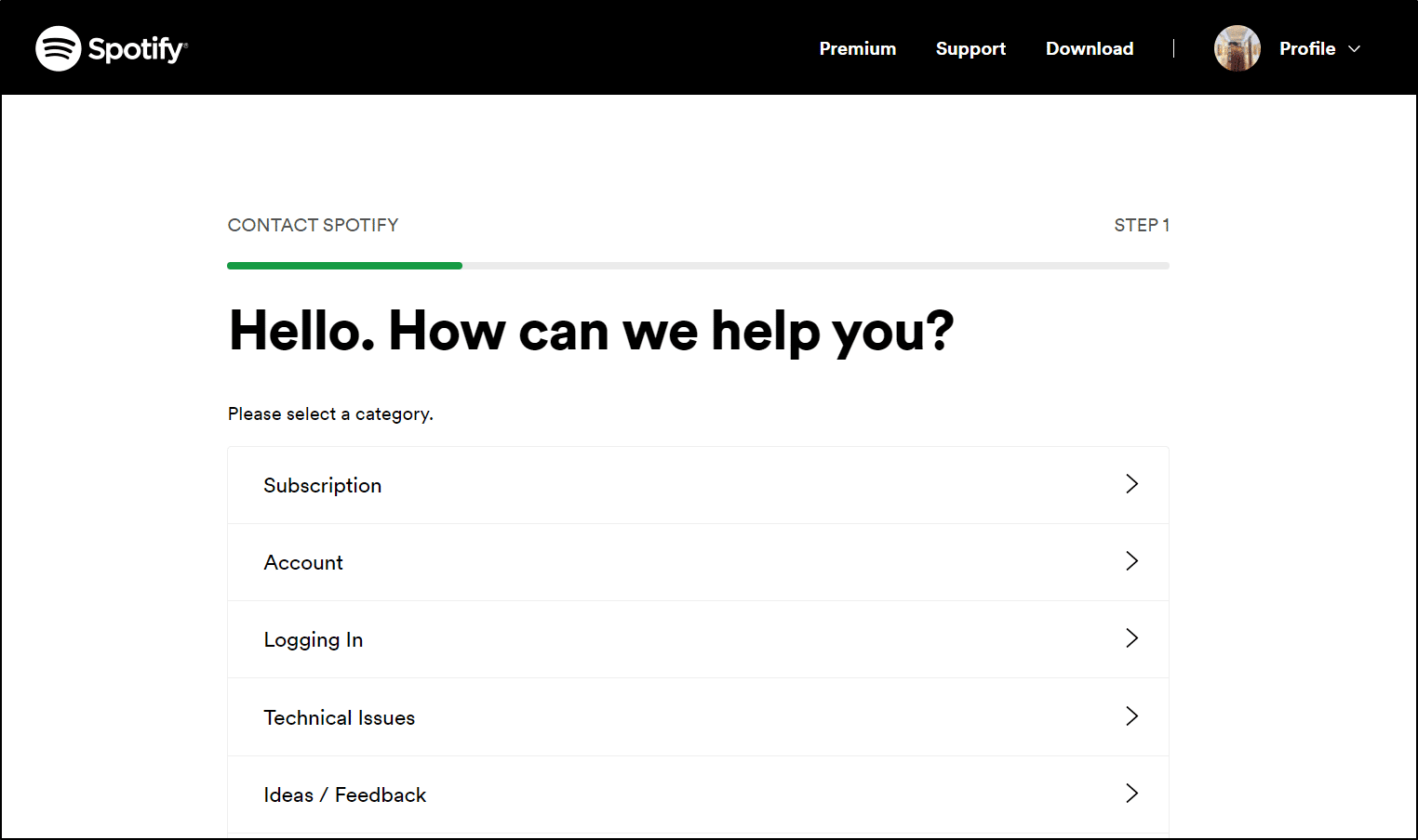Contact Spotify Support through online form to fix Spotify offline downloads songs or playlists not working, playing or greyed out