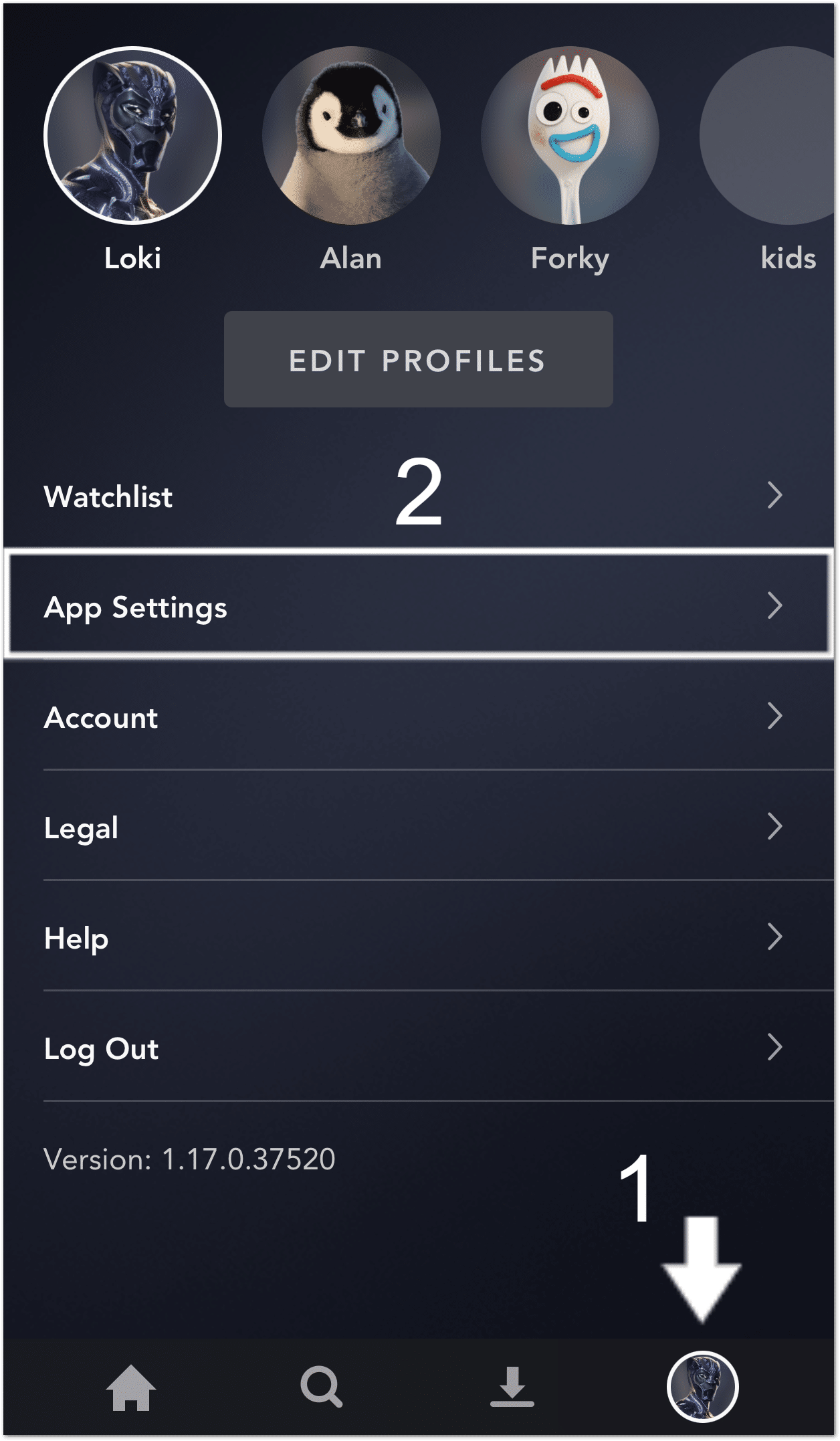 access settings menu through Disney Plus mobile app to lower streaming quality and fix not loading, playing or something went wrong