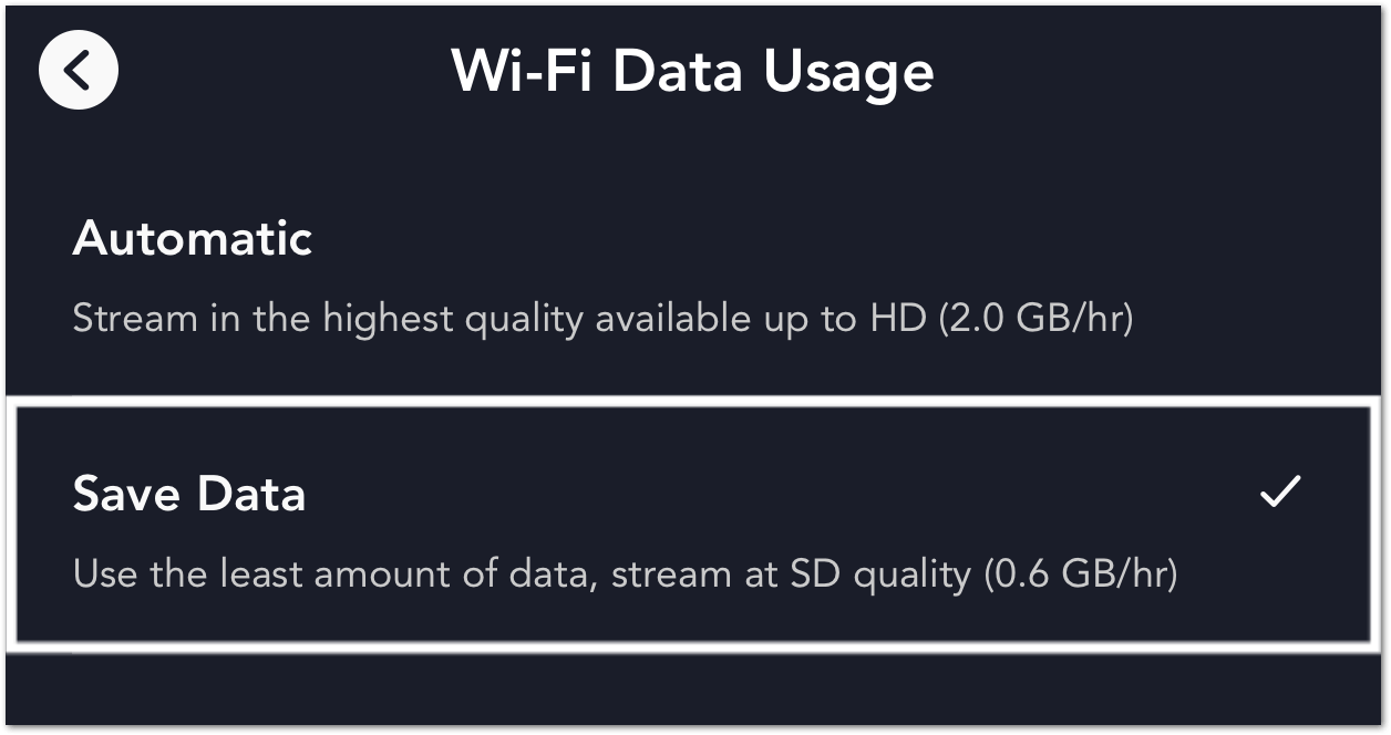 lower streaming quality or wi-fi data usage on Disney Plus app to fix not loading, playing, or the Something Went Wrong error