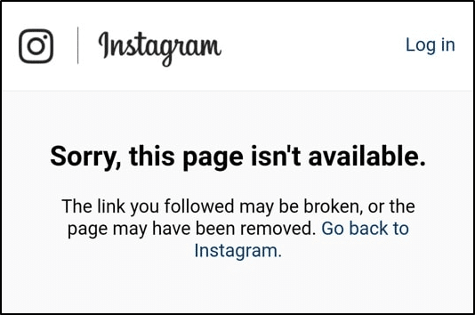 Instagram "Sorry this page isn't available" error can't log in or sign in