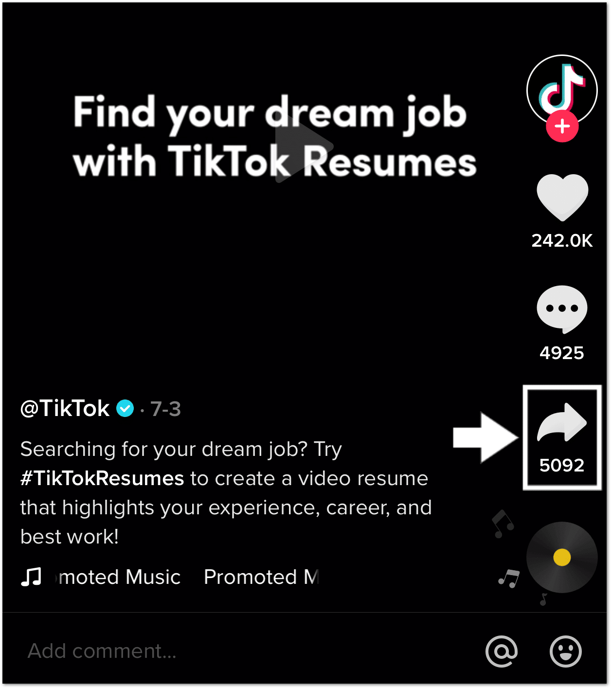 tap share button on TikTok video to access video link to save or download it