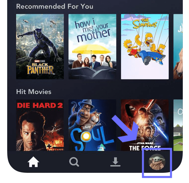 access settings menu on Disney Plus mobile app to log out and back in