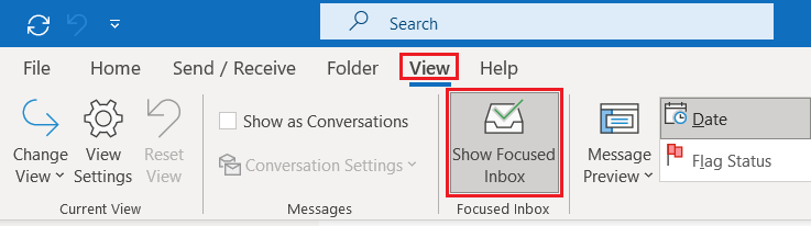 show focused inbox on Outlook app on Windows 10 or macOS