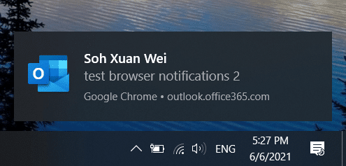 Microsoft Outlook web browser notifications on Windows 10