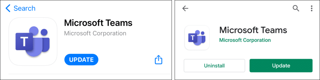 check for Microsoft Teams app updates on Android or iOS to fix teams files and folders not uploading or syncing