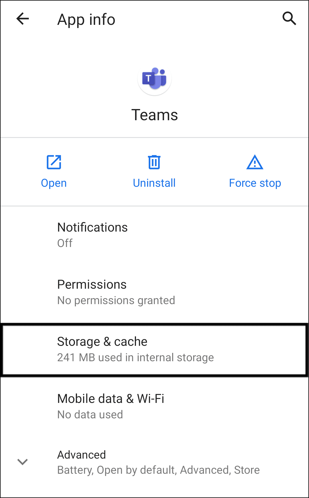 clear Microsoft Teams app cache and data on Android to fix Microsoft Teams screen share black/blank screen or not working