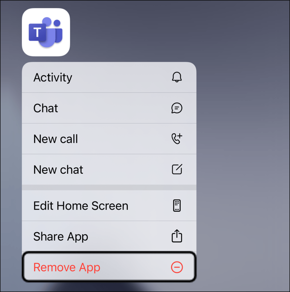 uninstall Microsoft Teams mobile app on iOS or Android to reinstall it to fix Microsoft Teams no sound, poor audio quality, voice delay, echo issue or unmute/microphone not working, detected or recognizing
