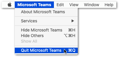 completely close Microsoft Teams app to restart on macOS to fix microsoft whiteboard not working or loading