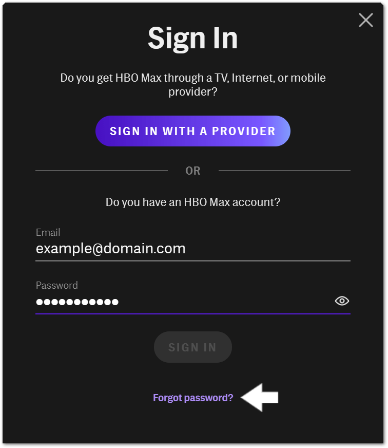 reset HBO Max account password to fix can't log in to HBO Max or the sign in button is not working greyed out