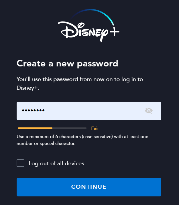 change Disney Plus account password to fix can't log in Disney Plus, not signing in, or Sign In button not working