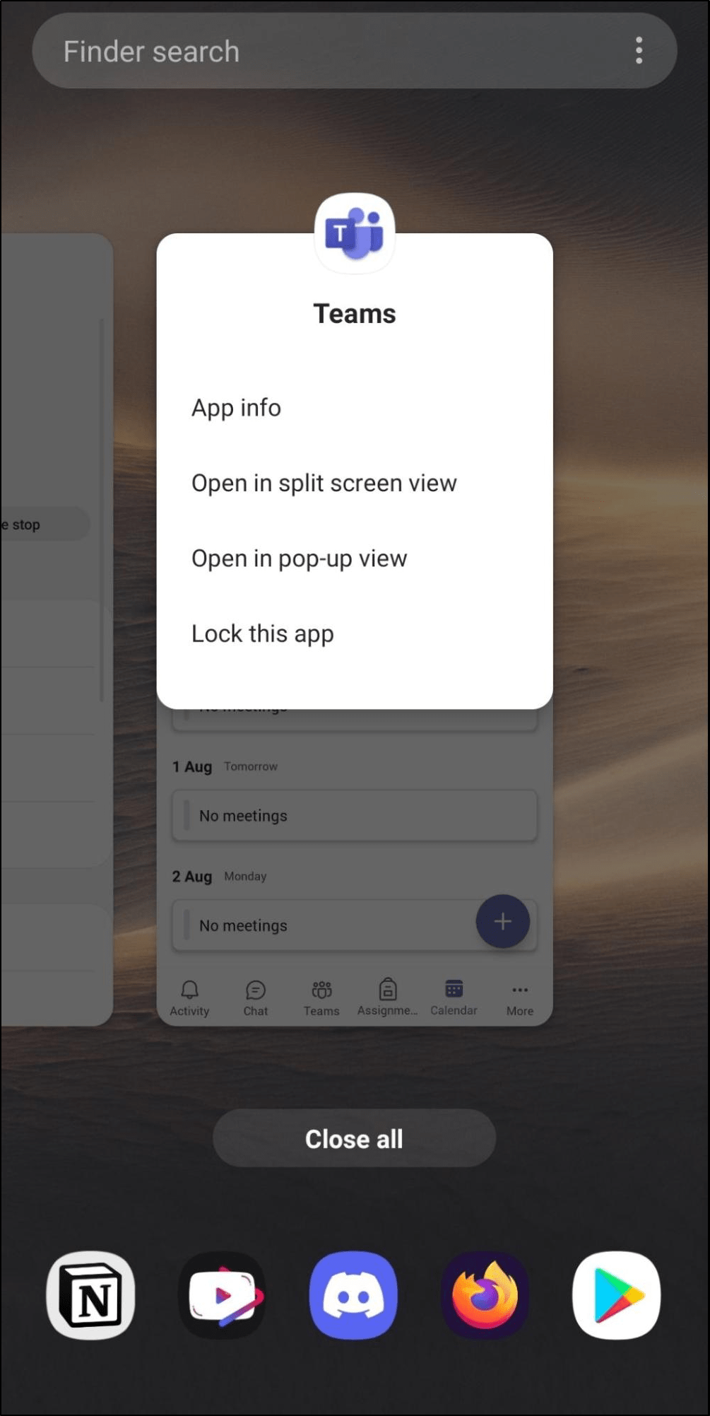 access Microsoft Teams App Info to close and restart app on Android to fix Microsoft Teams chat messages not sending, showing, loading or working