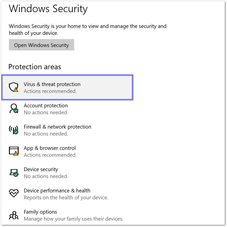 Run malware and virus scan using Windows Security to fix can't log in Disney Plus, not signing in, or Sign In button not working