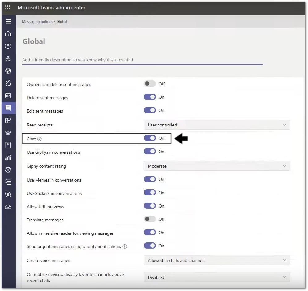 set the Microsoft Teams Messaging policy settings to fix Microsoft Teams chat messages not sending, showing, loading or working